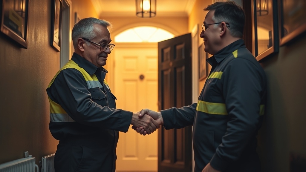 Engineer shaking hands with a Egham homeowner after locating their leak